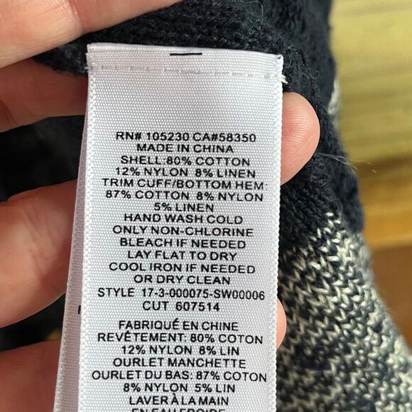 Joie Soft Navy And White Fringe Trim Cardigan Sweater Size M - Picture 9 of 9